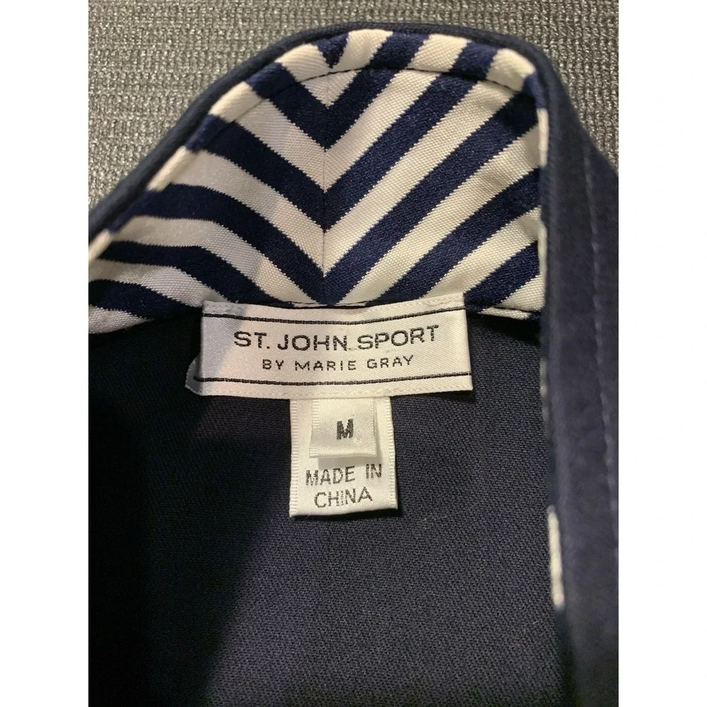 St John Sport Nautical Zip Front Jacket Womens Size Medium Yacht Rope Navy White